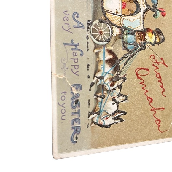 Vtg 1910 Anthropomorphic Chicks Soldiers Driving Bunny Rabbits Carriage Easter - Picture 3 of 9